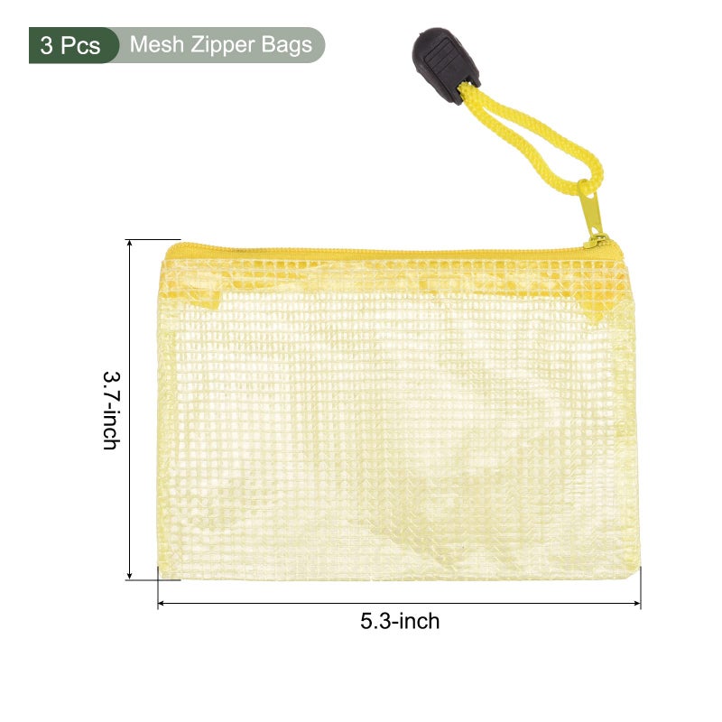 YOKIVE 3 Pack Mesh Zipper Bags, B8 Mesh File Pockets | Plastic Document Pouch, Great for Office Appliances Travel Storage(Yellow) - Image 2